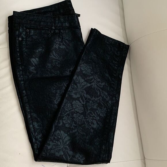Bisou Bisou Black Metallic Snakeskin Floral Pants Women’s Size 16 - Picture 1 of 11